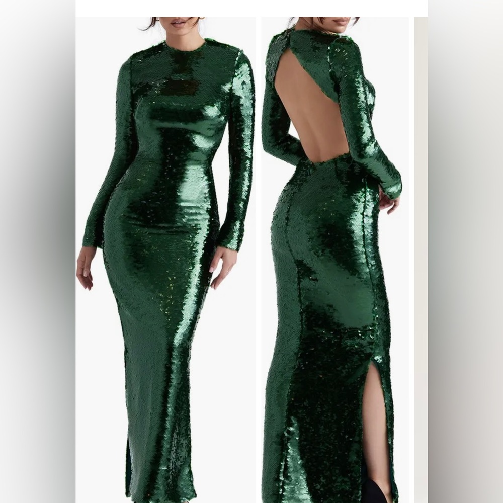 Belle Sequin Long Sleeve Open Back Maxi Dress from HOUSE OF CB size small